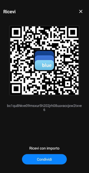 Blue Wallet - generazione indirizzo per ricevere bitcoin